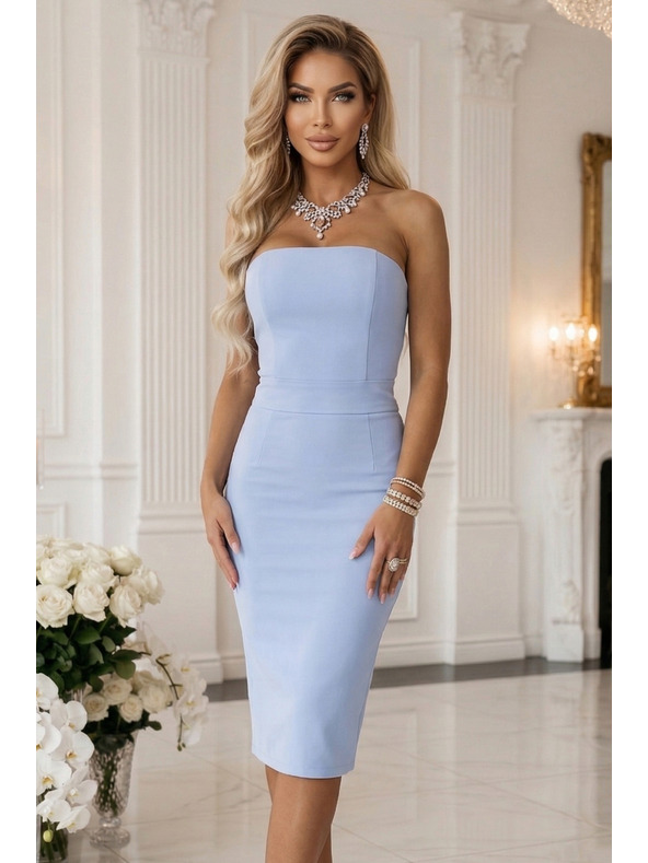 numoco Korzetnina obleka v slogu midi s pasom - svetlo modra