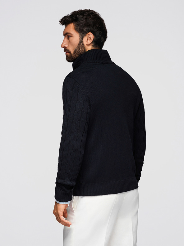 Ombre Clothing Moški karirani pleteni pulover z zadrgo - črn V2 OM-SWZS-0138 Ombre Clothing