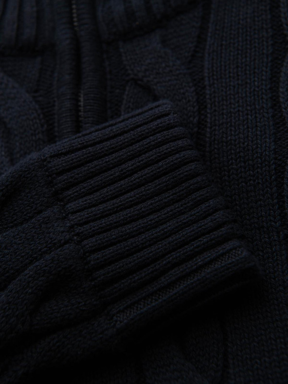 Ombre Clothing Moški karirani pleteni pulover z zadrgo - črn V2 OM-SWZS-0138 Ombre Clothing