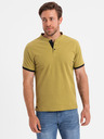 Ombre Clothing Moške prosto časne majice s izrezom henley in kontrastnim robom - olivna barva V11 OM-TSCT-0156 Ombre Clothing