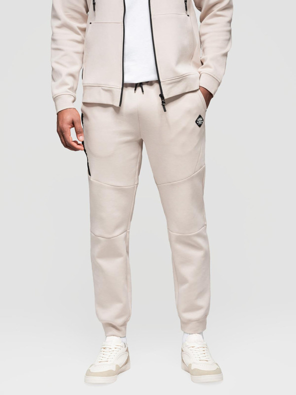 Ombre Clothing Moške trenirka s kapuco + hlače jogger - svetlo bež V6 Z116 Ombre Clothing