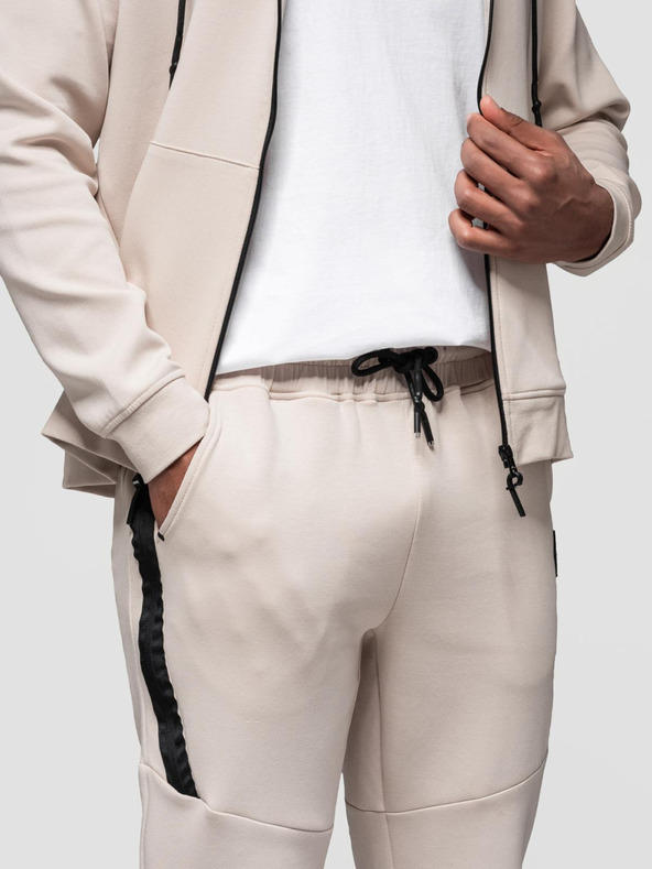 Ombre Clothing Moške trenirka s kapuco + hlače jogger - svetlo bež V6 Z116 Ombre Clothing