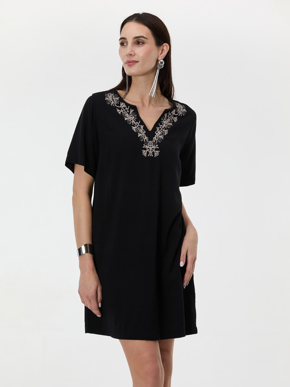 Orsay Črna ženska obleka do kolen ORSAY