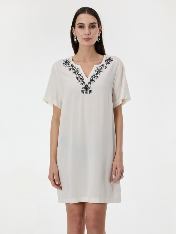 Orsay Krem ženska obleka do kolen ORSAY