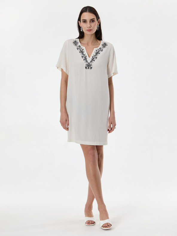 Orsay Krem ženska obleka do kolen ORSAY