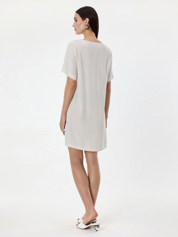 Orsay Krem ženska obleka do kolen ORSAY