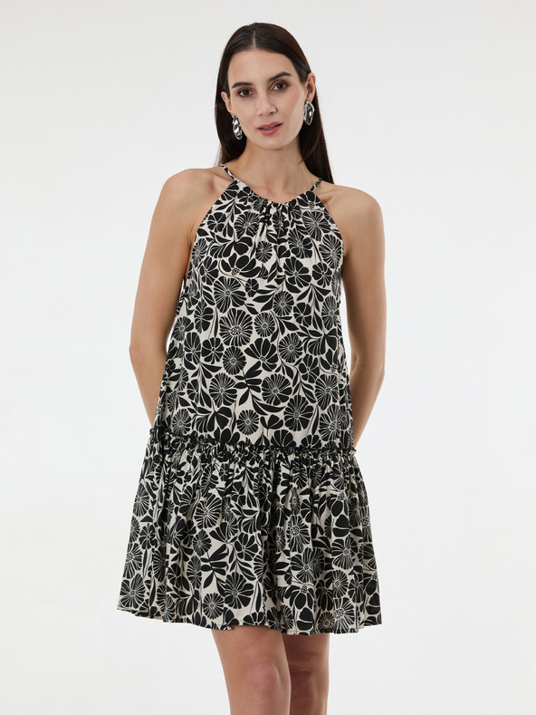 Orsay Črna ženska vzorčasta obleka do kolen ORSAY