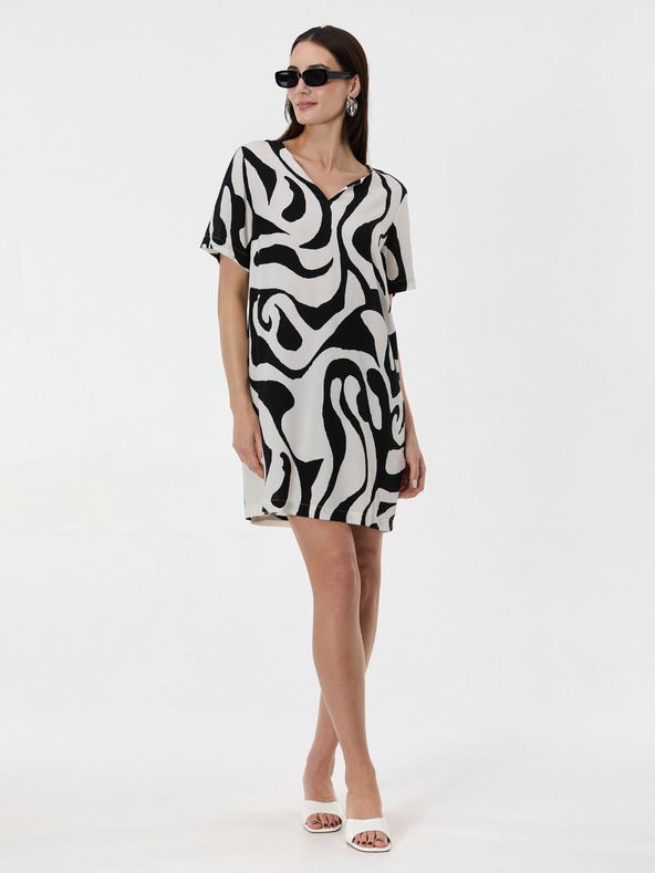 Orsay Črna ženska vzorčasta obleka do kolen ORSAY