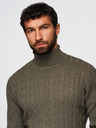 Ombre Clothing Moški pulover s stoječnikom in kariranim pletenjem - olivna V2 OM-SWTN-0157 Ombre Clothing