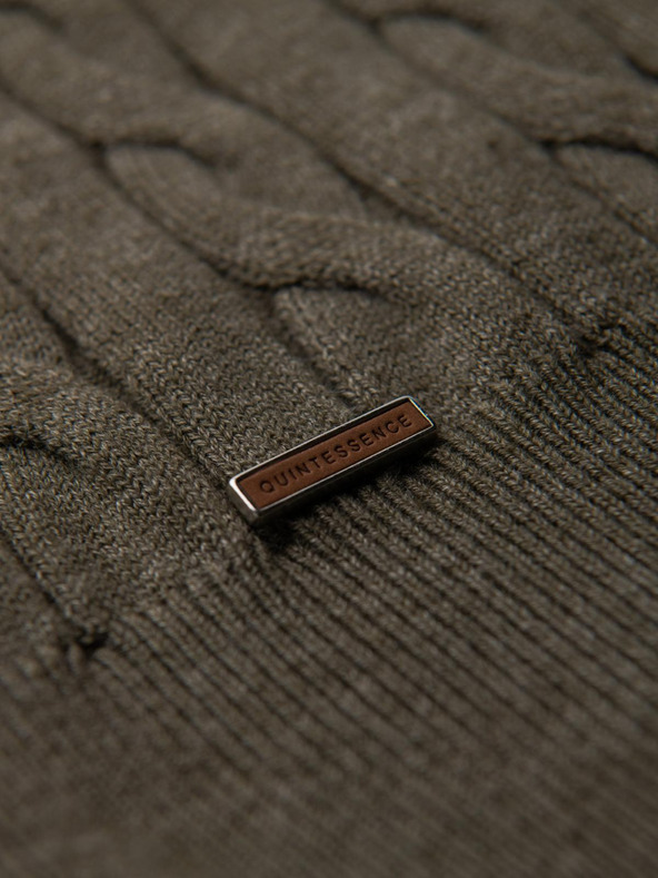 Ombre Clothing Moški pulover s stoječnikom in kariranim pletenjem - olivna V2 OM-SWTN-0157 Ombre Clothing