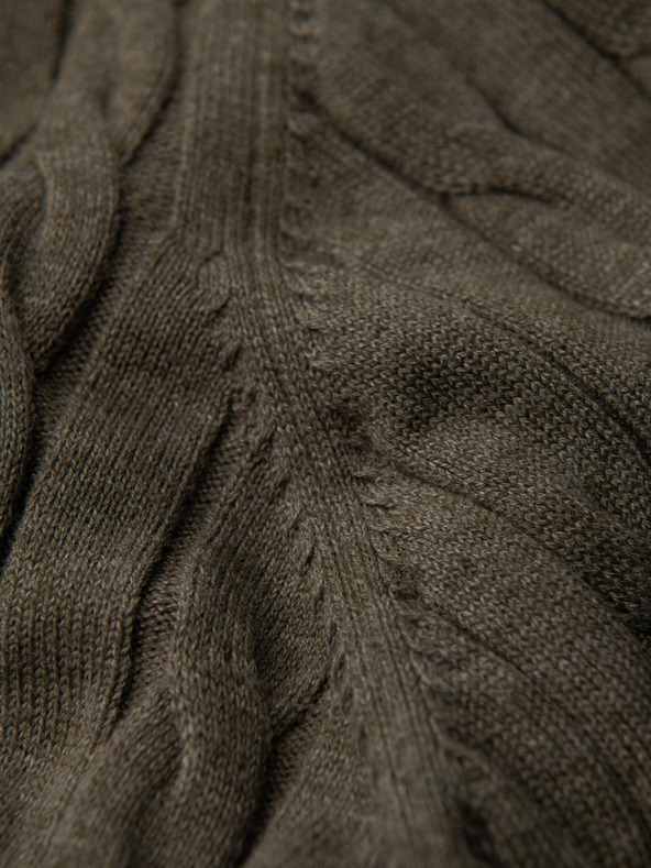 Ombre Clothing Moški pulover s stoječnikom in kariranim pletenjem - olivna V2 OM-SWTN-0157 Ombre Clothing