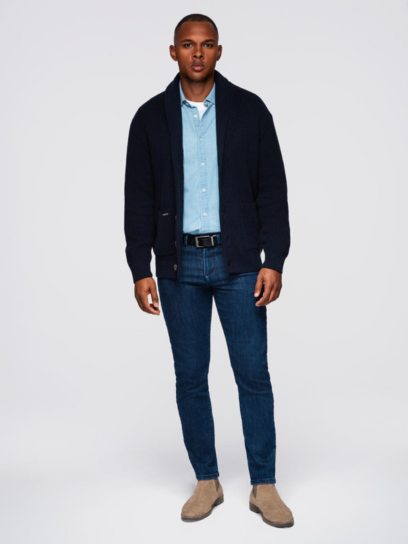 Ombre Clothing Moški bombažni pulover s šalnim ovratnikom - temno moder V1 OM-SWCD-0153 Ombre Clothing