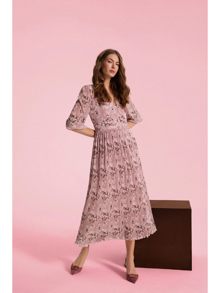 Moodo Plisirana obleka roza Moodo