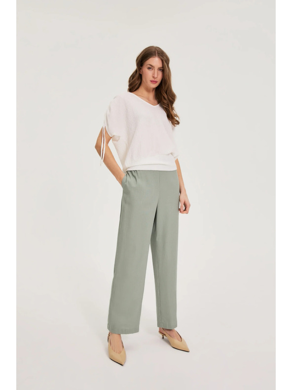 Moodo Hlače s primesjo lana olivne barve Moodo