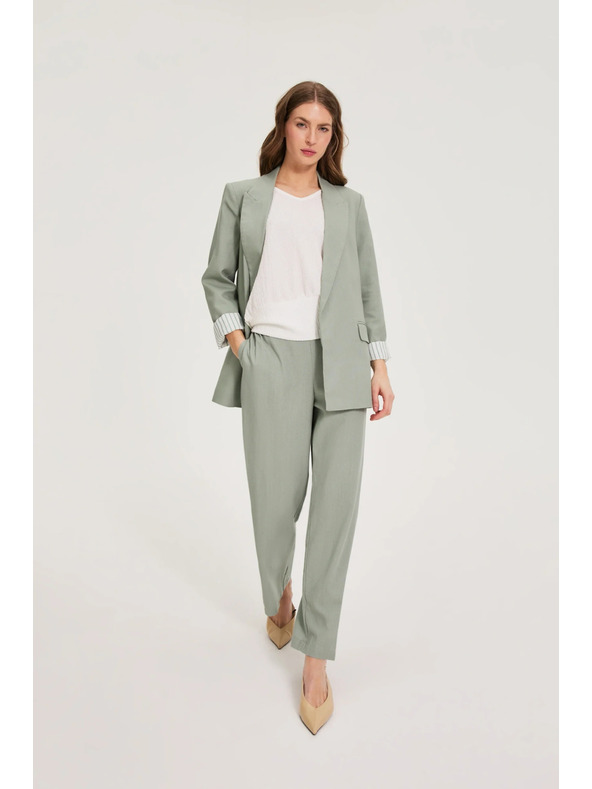 Moodo Hlače s primesjo lana olivne barve Moodo