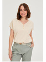 Moodo Bombažna bluza z V-izrezom bež barve Moodo