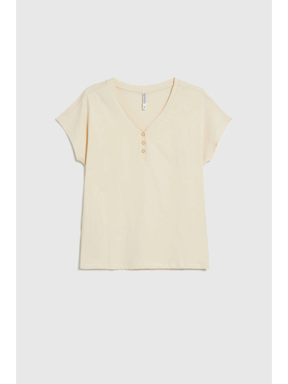 Moodo Bombažna bluza z V-izrezom bež barve Moodo