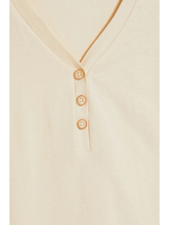 Moodo Bombažna bluza z V-izrezom bež barve Moodo