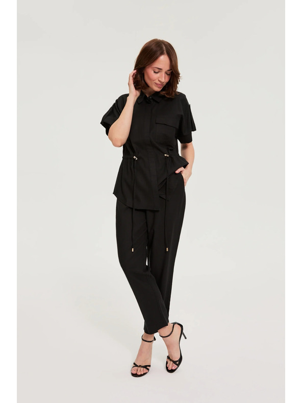 Moodo Hlače iz viskože in lana črne Moodo