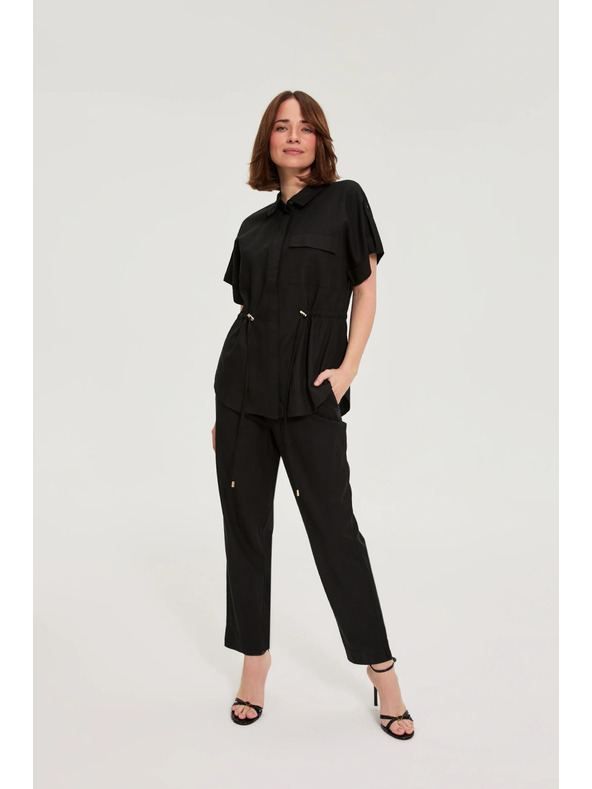 Moodo Hlače iz viskože in lana črne Moodo