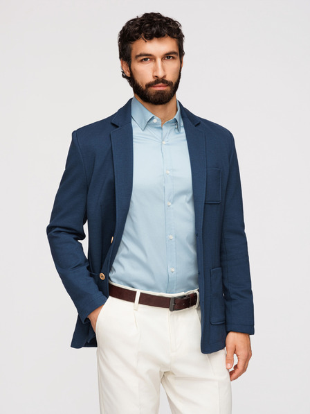 Ombre Clothing Moški modri blazer SLIM z rahlo teksturo