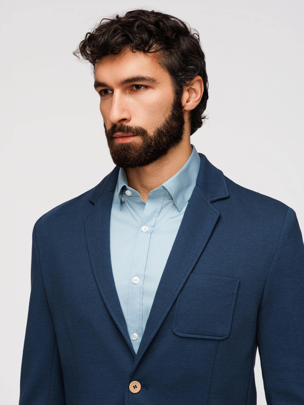 Ombre Clothing Moški modri blazer SLIM z rahlo teksturo