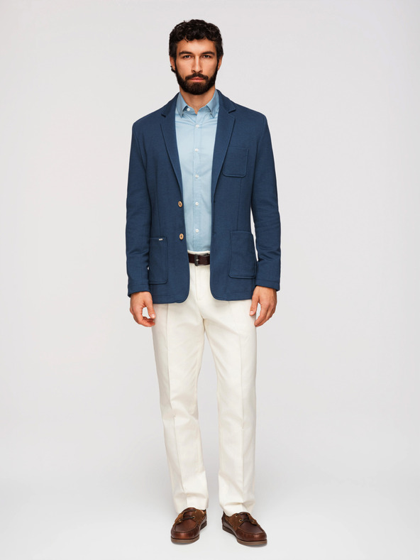 Ombre Clothing Moški modri blazer SLIM z rahlo teksturo