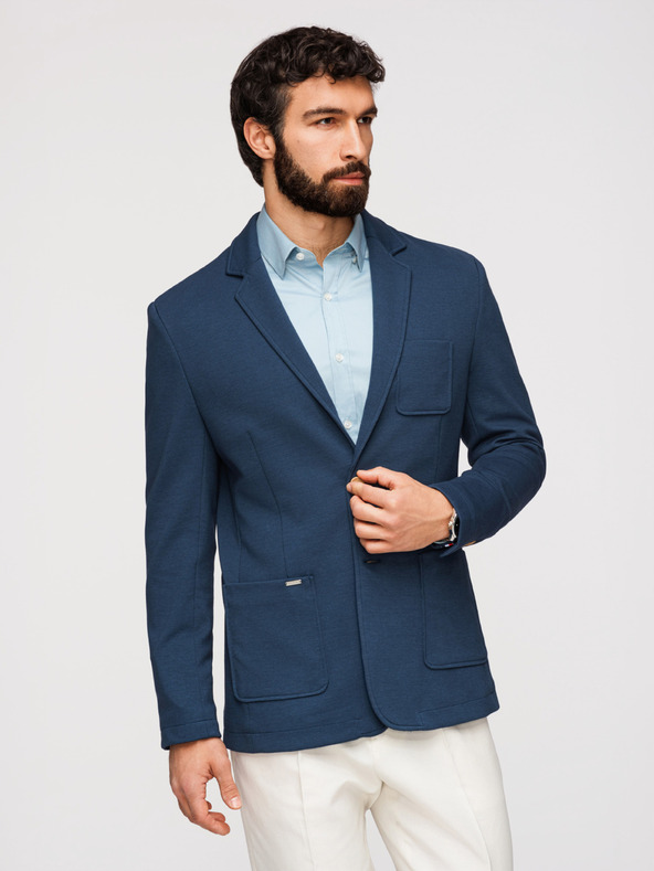 Ombre Clothing Moški modri blazer SLIM z rahlo teksturo