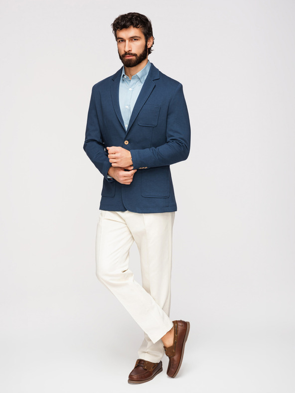 Ombre Clothing Moški modri blazer SLIM z rahlo teksturo