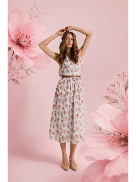 Moodo Bele cvetlične obleke s pasom Moodo