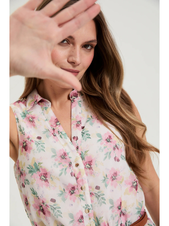 Moodo Bele cvetlične obleke s pasom Moodo