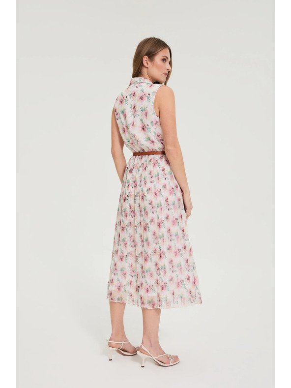 Moodo Bele cvetlične obleke s pasom Moodo