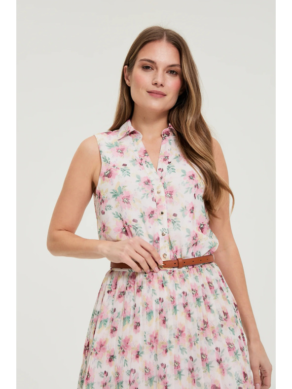 Moodo Bele cvetlične obleke s pasom Moodo