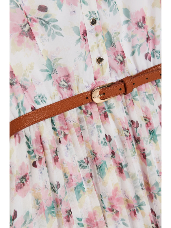 Moodo Bele cvetlične obleke s pasom Moodo