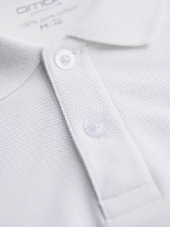 Ombre Clothing Moška majica BASIC z dolgimi rokavi in polo ovratnikom - bela V1 OM-POBL-0162 Ombre Clothing