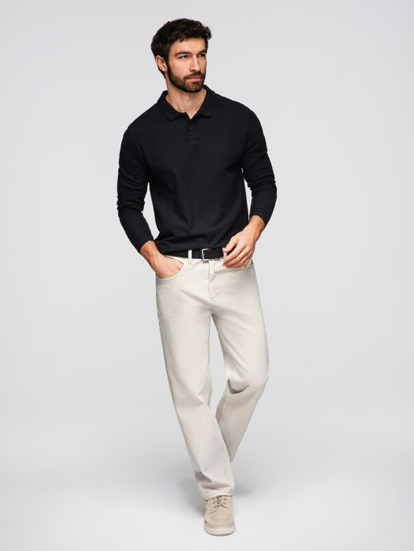 Ombre Clothing Moška polo srajca BASIC z dolgimi rokavi - črna V2 OM-POBL-0162 Ombre Clothing