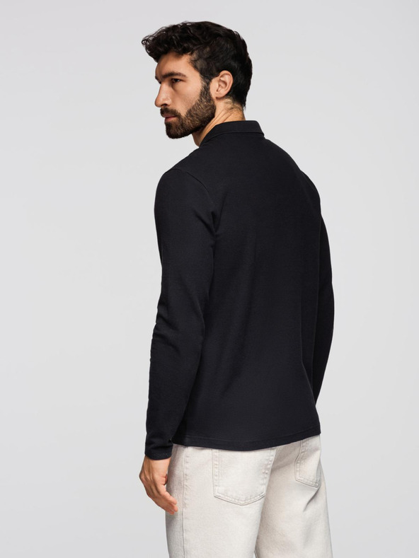 Ombre Clothing Moška polo srajca BASIC z dolgimi rokavi - črna V2 OM-POBL-0162 Ombre Clothing