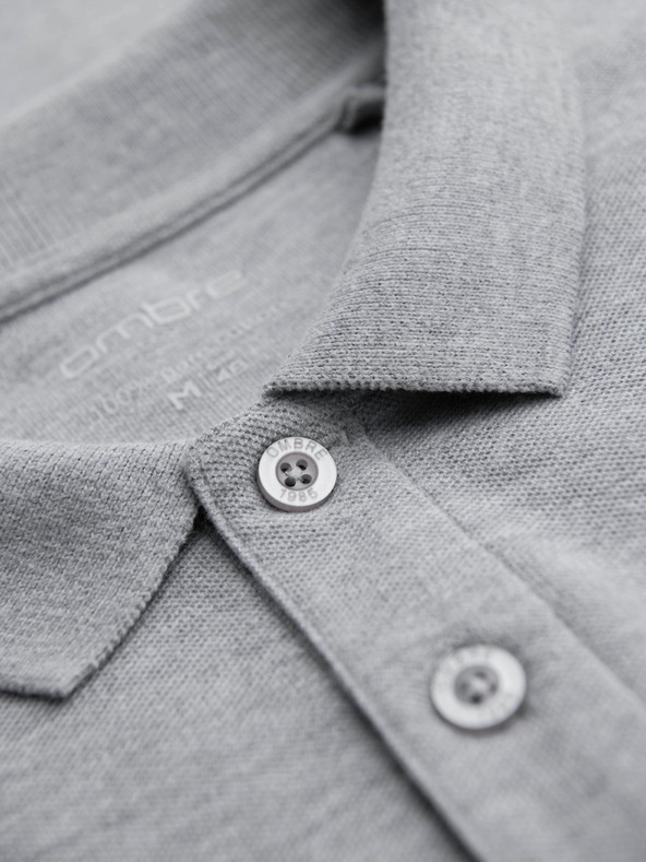 Ombre Clothing Moška majica z dolgimi rokavi in polo ovratnikom BASIC - siva mešanica V4 OM-POBL-0162 Ombre Clothing