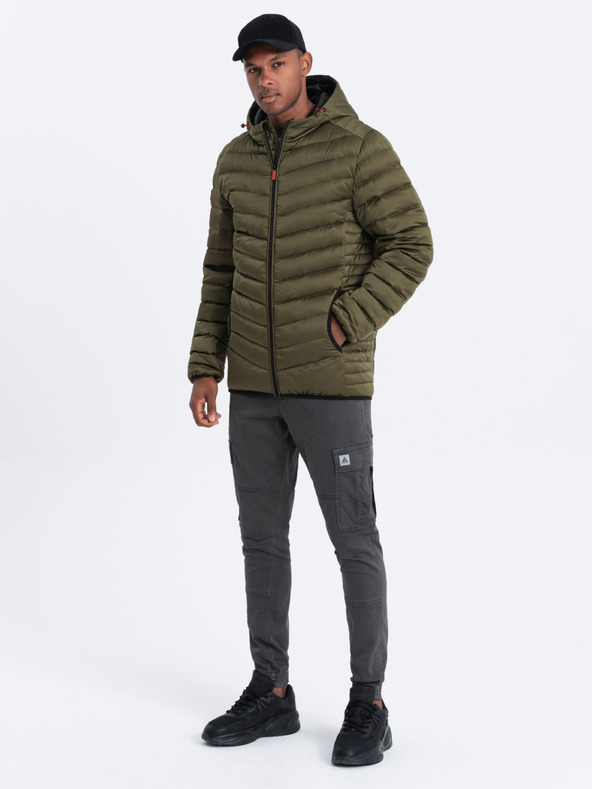 Ombre Clothing Kaki moška prešita lahka jakna Ombre oblačila