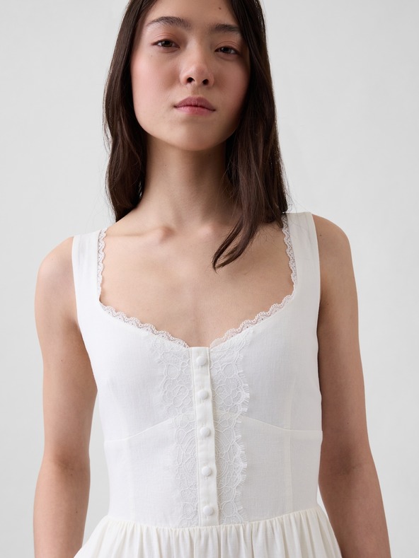 GAP Lanena maxi obleka z žepi in čipko GAP