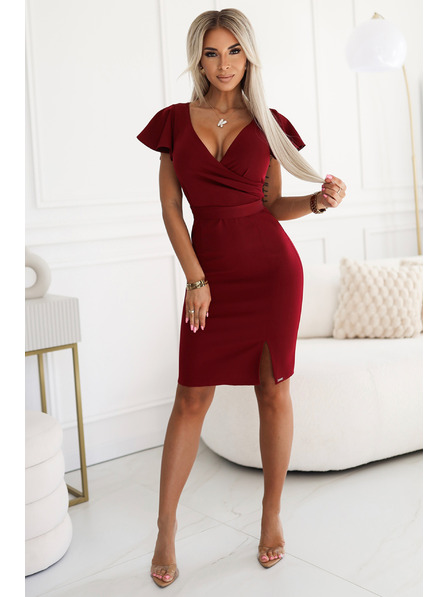 numoco Numoco NINA Elegantna obleka s svinčnikom in izrezom - bordo barva