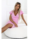 numoco 479-10 NINA elegantne obleke z V-izrezom, rokavi in pasom - sladkorno rožnate