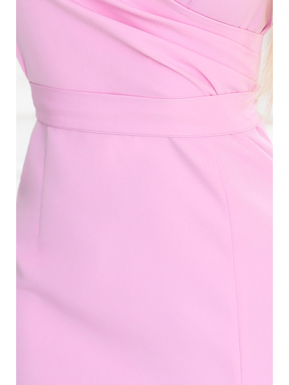numoco 479-10 NINA elegantne obleke z V-izrezom, rokavi in pasom - sladkorno rožnate