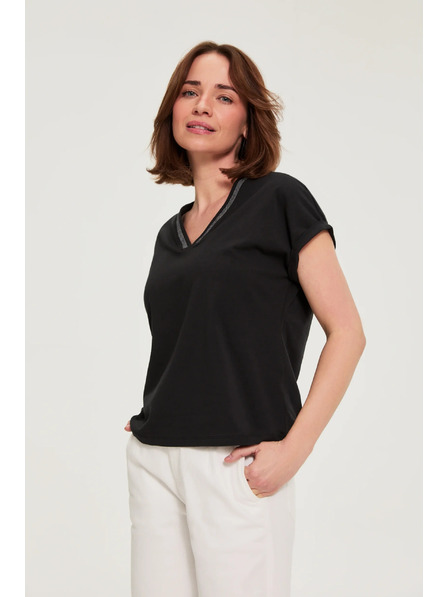 Moodo Bombažna majica z V izrezom črna Moodo