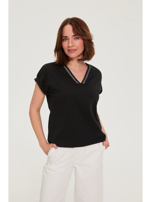 Moodo Bombažna majica z V izrezom črna Moodo