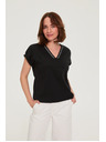 Moodo Bombažna majica z V izrezom črna Moodo