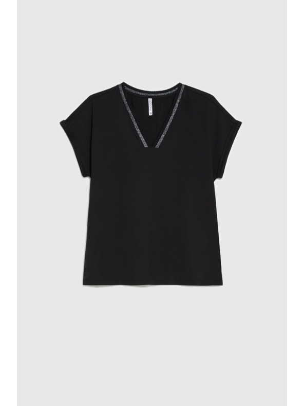 Moodo Bombažna majica z V izrezom črna Moodo