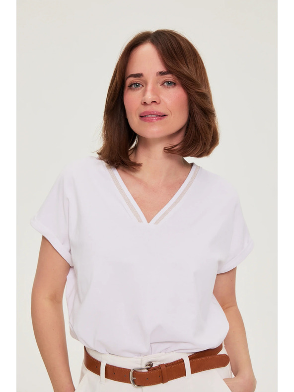 Moodo Bombažna majica z V izrezom bela Moodo