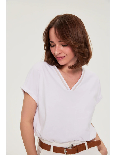 Moodo Bombažna majica z V izrezom bela Moodo