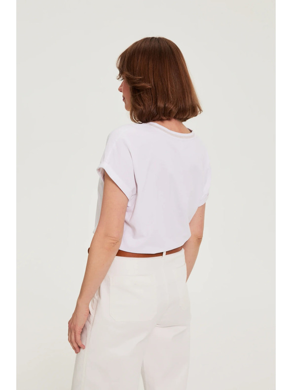 Moodo Bombažna majica z V izrezom bela Moodo